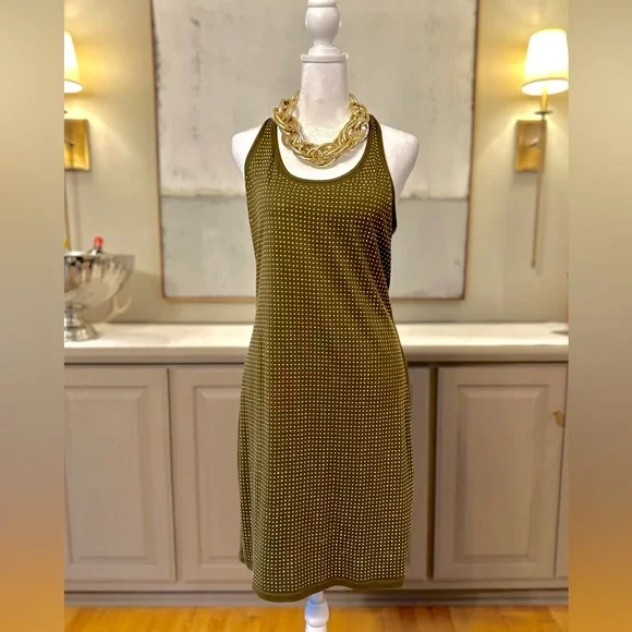 Jennifer Lopez Army Green Studded Tank Top Dress Small | Color: Gold/Green | Size: S | Thejent's Closet Jennifer Lopez Army Green Studded Tank Top Dress Small | Color: Gold/Green | Size: S | Thejent's Closet